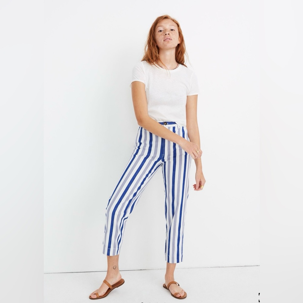 Madewell Tapered Pants in White Blue Stripe Women’s Size 30